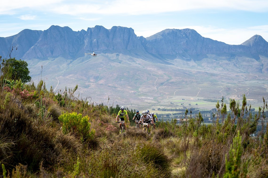 Nino Schurter of SCOTT SRAM leads the race up Helderberg during stage 5 of the 2019 Absa Cape Epic Mountain Bike stage race held from Oak Valley Estate in Elgin to the University of Stellenbosch Sports Fields in Stellenbosch, South Africa on the 22nd