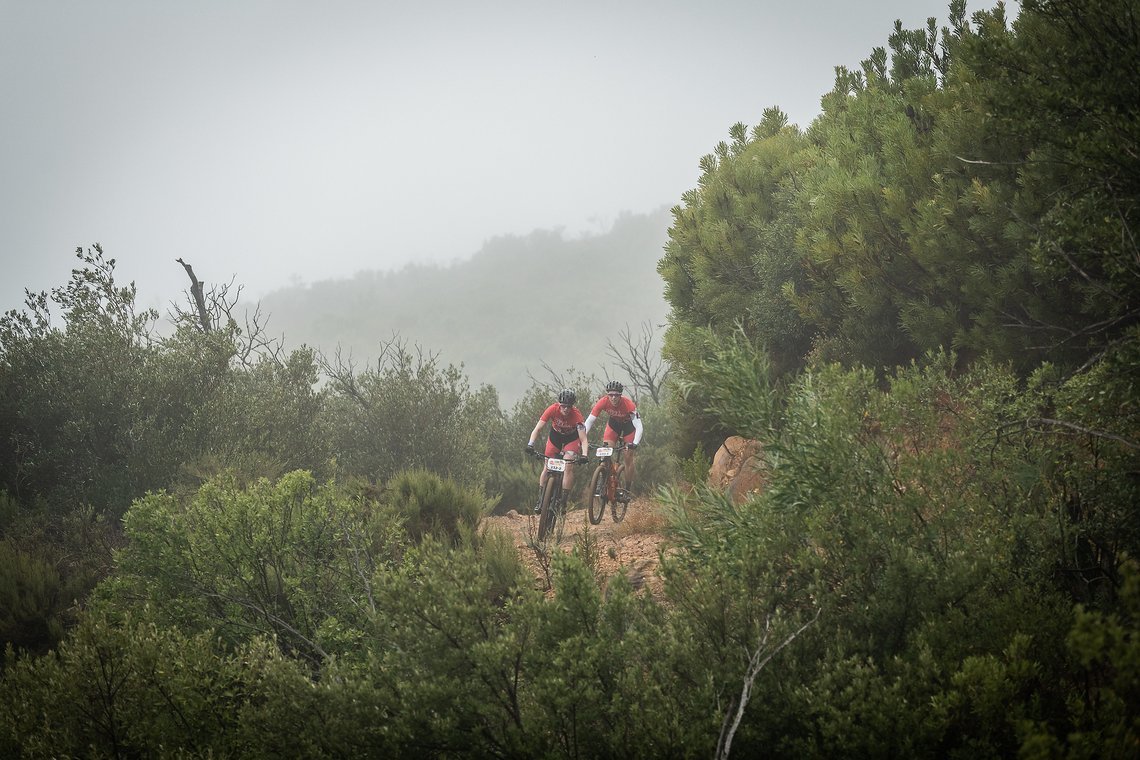 Riders in the mist during the Prologue of the 2019 Absa Cape Epic Mountain Bike stage race held at the University of Cape Town in Cape Town, South Africa on the 17th March 2019.

Photo by Xavier Briel/Cape Epic

PLEASE ENSURE THE APPROPRIATE CRED