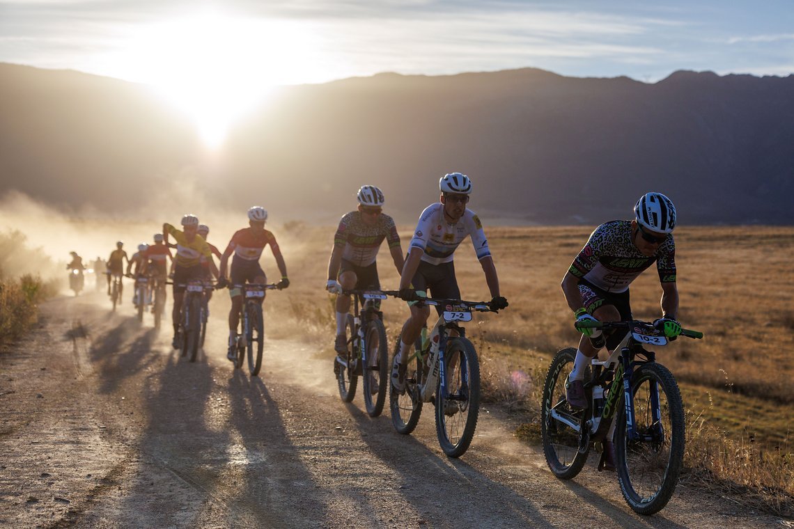 Lukas Baum leads during Stage 1 of the 2024 Absa Cape Epic Mountain Bike stage race from Saronsberg Wine Estate to Saronsberg Wine Estate, Tulbagh, South Africa on the 18th March 2024. Photo by Nick Muzik/Cape Epic
PLEASE ENSURE THE APPROPRIATE CREDI