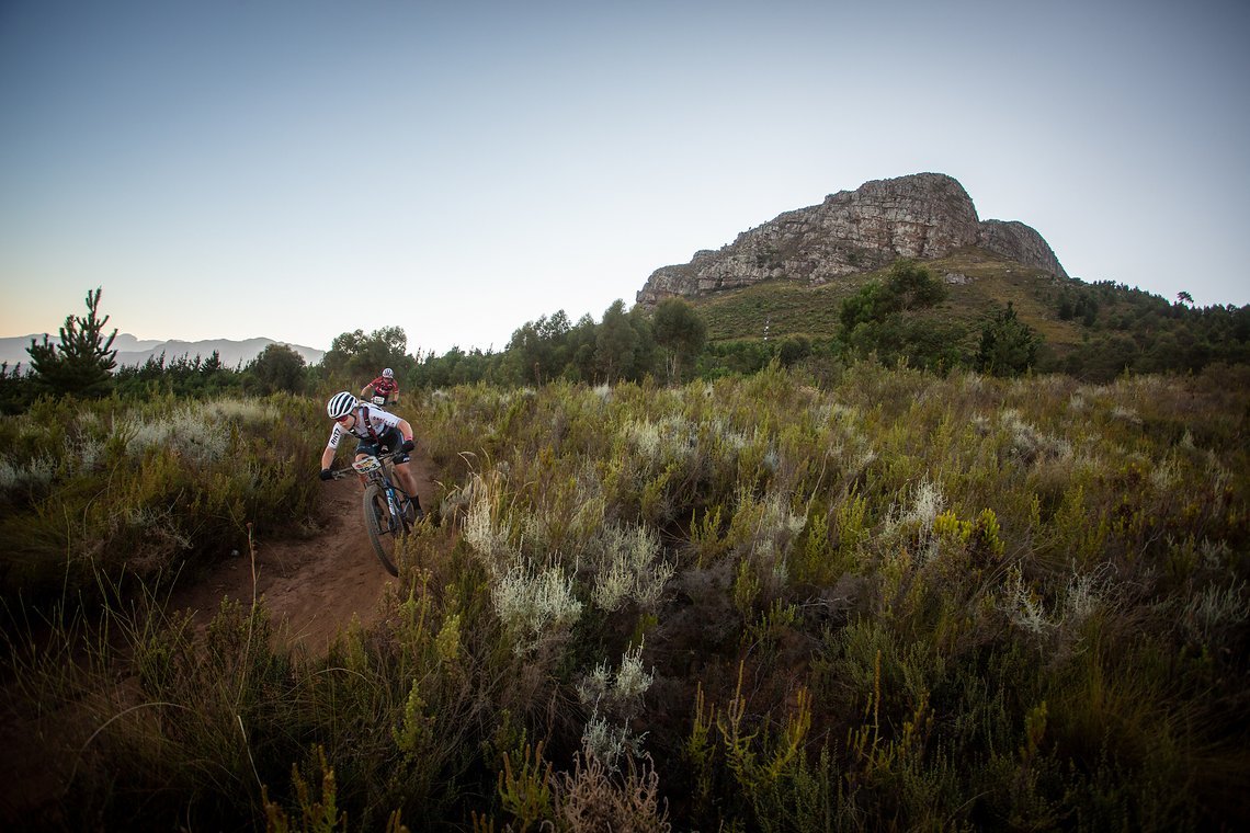 Amy Wakefield and Ariane Lüthi during stage 1 of the 2022 Absa Cape Epic Mountain Bike stage race from Lourensford Wine Estate to Lourensford Wine Estate, South Africa on the 21st March 2022. Photo by Nick Muzik/Cape Epic
PLEASE ENSURE THE APPROPRIAT