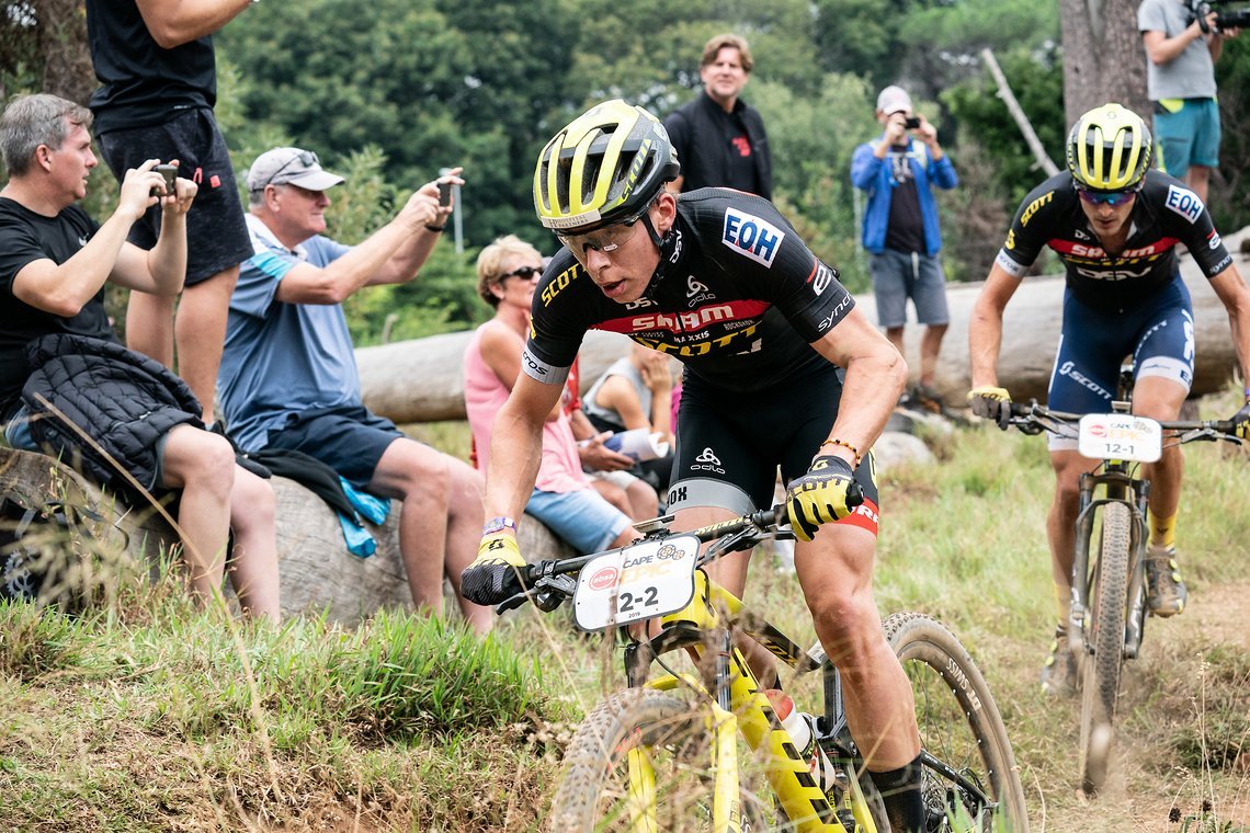 Gert HEYNS (RSA) and Andri FRISCHKNECHT (SUI) of team DSV-SCOTT-SRAM during the Prologue of the 2019 Absa Cape Epic Mountain Bike stage race held at the University of Cape Town in Cape Town, South Africa on the 17th March 2019.

Photo by Greg Beadl