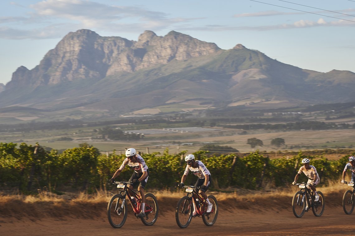 RH77 Factory Racing during Stage 4 of the 2025 Absa Cape Epic Mountain Bike stage race held at Fairview, Paarl, Cape Town, South Africa on the 20th March 2025. Photo by Michael Chiaretta/Cape Epic
PLEASE ENSURE THE APPROPRIATE CREDIT IS GIVEN TO THE 