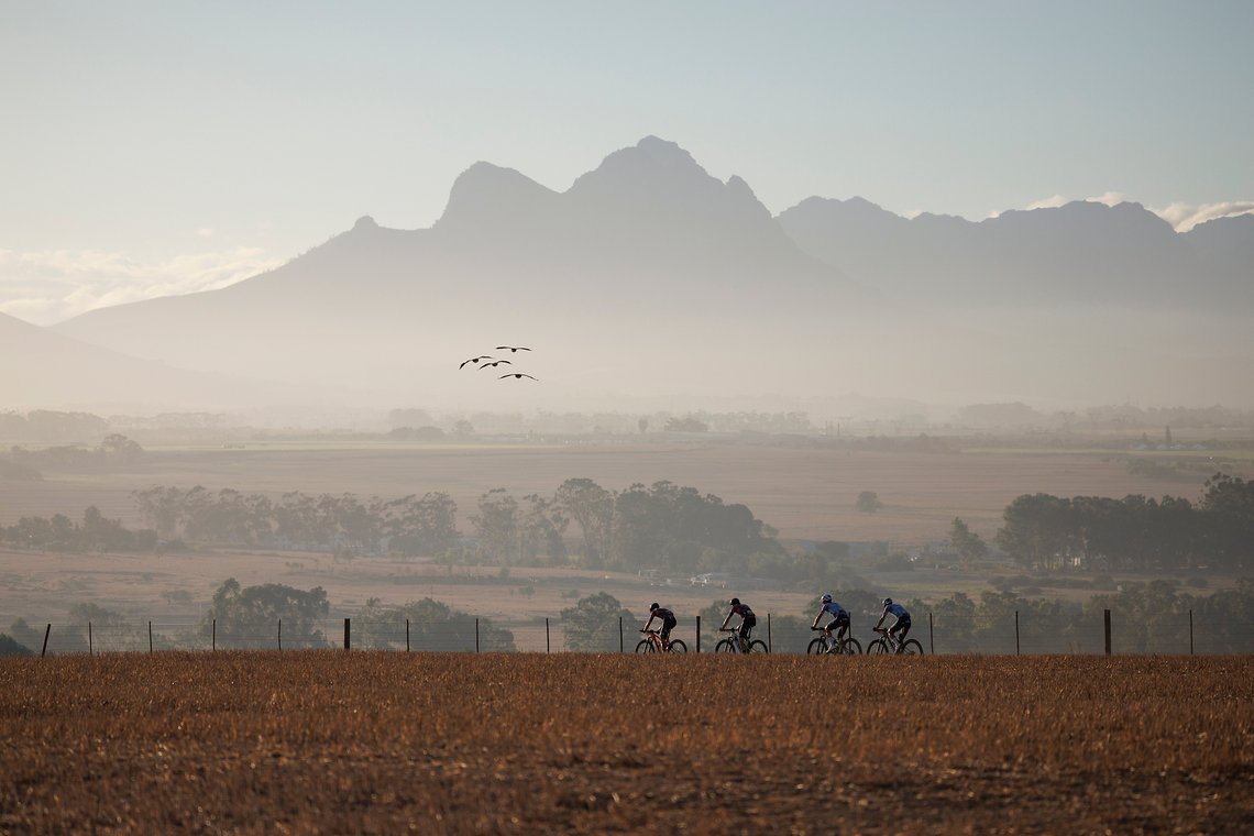 Riders during Stage 1 of the 2025 Absa Cape Epic Mountain Bike stage race held at Meerendal Wine Estate, Cape Town, South Africa on the 17th March 2025. Photo by Nick Muzik/Cape Epic
PLEASE ENSURE THE APPROPRIATE CREDIT IS GIVEN TO THE PHOTOGRAPHER A