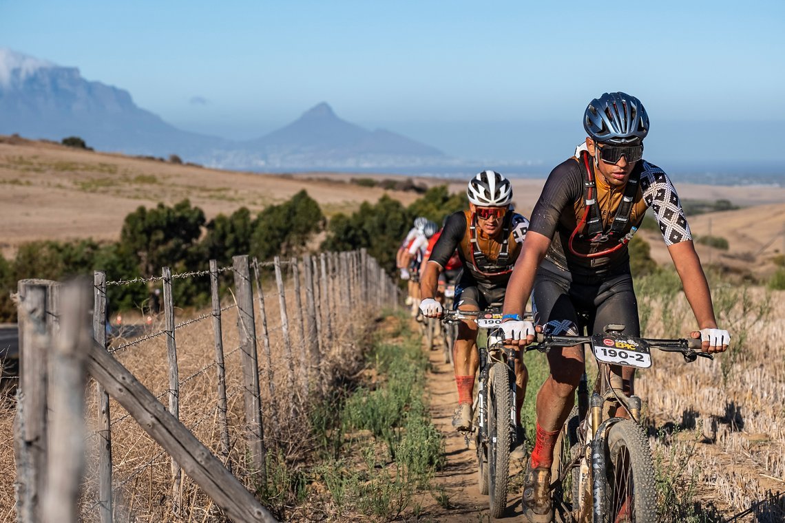 Casper Kruger and Dutoit Van den Bergh during Stage 1 of the 2025 Absa Cape Epic Mountain Bike stage race held at Meerendal Wine Estate, Cape Town, South Africa on the 17th March 2025. Photo by Dom Barnardt/Cape Epic
PLEASE ENSURE THE APPROPRIATE CRE