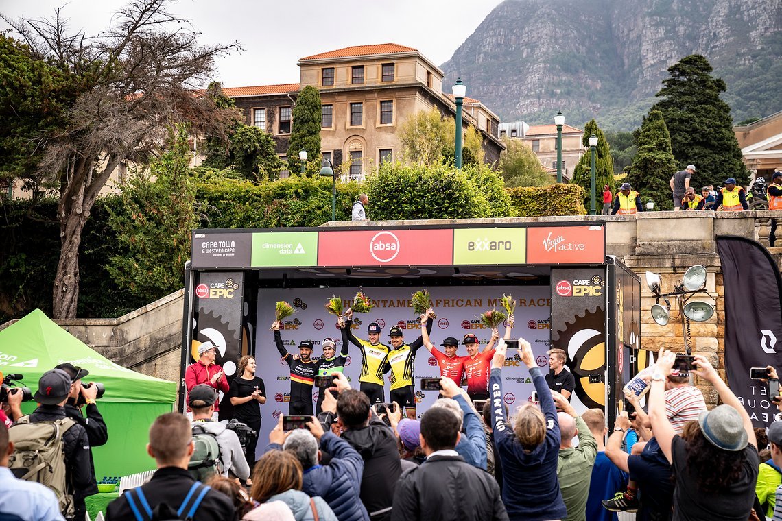 Nino Schurter and Lars Forster of SCOTT SRAM win the Prologue of the 2019 Absa Cape Epic Mountain Bike stage race held at the University of Cape Town in Cape Town, South Africa on the 17th March 2019.

Photo by Nick Muzik/Cape Epic

PLEASE ENSURE