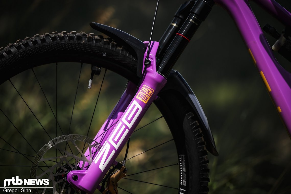 Die ebenfalls passend lackierte RockShox Zeb an der Front …