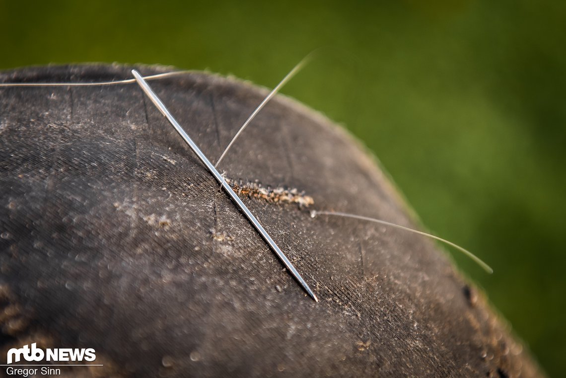 Zum Abschluss nach dem letzten Stich die Nadel unter der letzten Schlaufe langführen