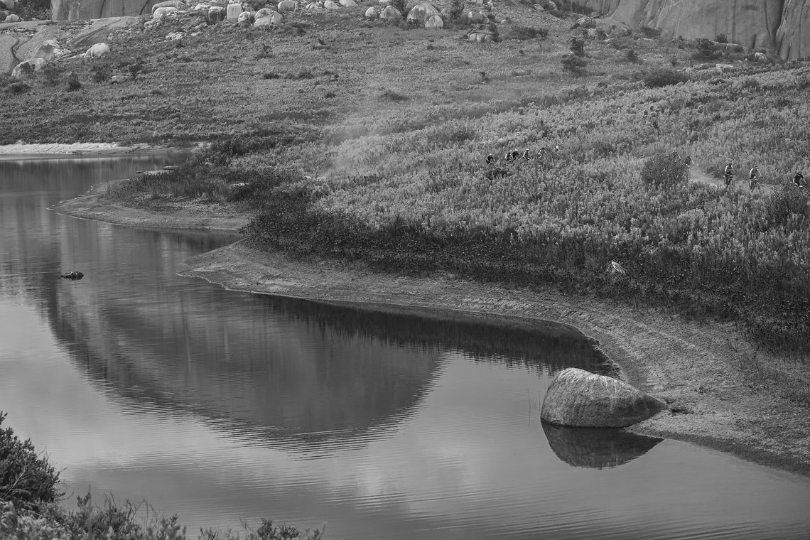 Riders with Paarl Rock reflected during Stage 4 of the 2025 Absa Cape Epic Mountain Bike stage race held at Fairview, Paarl, Cape Town, South Africa on the 20th March 2025. Photo by Dom Barnardt/Cape Epic
PLEASE ENSURE THE APPROPRIATE CREDIT IS GIVEN