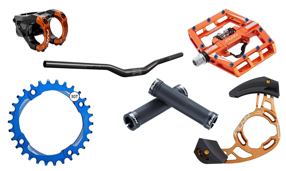 Ein Rundum-Paket mit Lenker, Vorbau, Pedalen und mehr gibt es von Funn