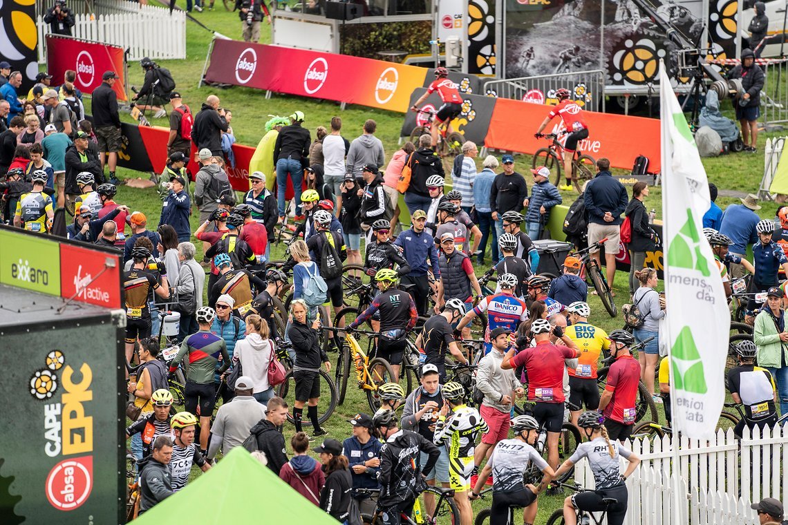Riders wait for the start during the Prologue of the 2019 Absa Cape Epic Mountain Bike stage race held at the University of Cape Town in Cape Town, South Africa on the 17th March 2019.

Photo by Nick Muzik/Cape Epic

PLEASE ENSURE THE APPROPRIATE