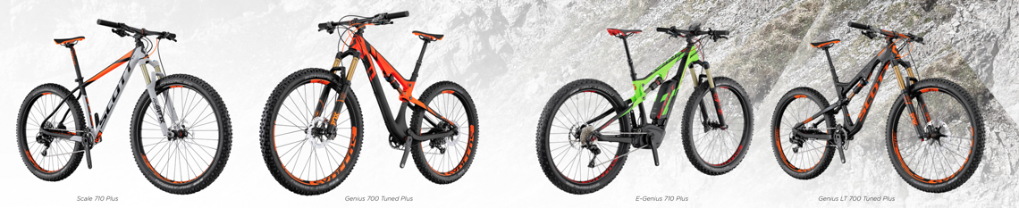 Die neu vorgestellten Bikes von links nach rechts: Scale Plus, Genius Plus, E-Genius Plus und Genius LT Plus