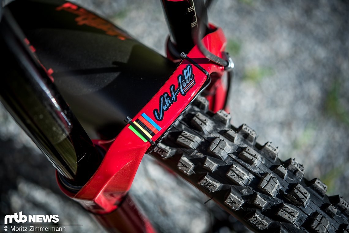 Für die absolute Geschmeidigkeit sorgt eine personalisierte RockShox Boxxer-Federgabel.