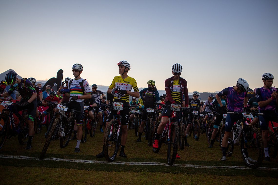 The Pro Peleton getting ready for the start during stage 1 of the 2022 Absa Cape Epic Mountain Bike stage race from Lourensford Wine Estate to Lourensford Wine Estate, South Africa on the 21st March 2022. Photo by Nick Muzik/Cape Epic
PLEASE ENSURE T