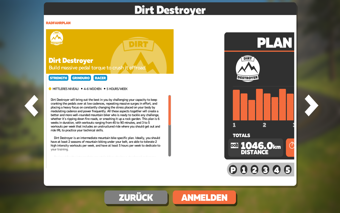 Ein besonderes Feature von Zwift sind die umfangreichen Trainingspläne, die es auch speziell für Mountainbiker gibt