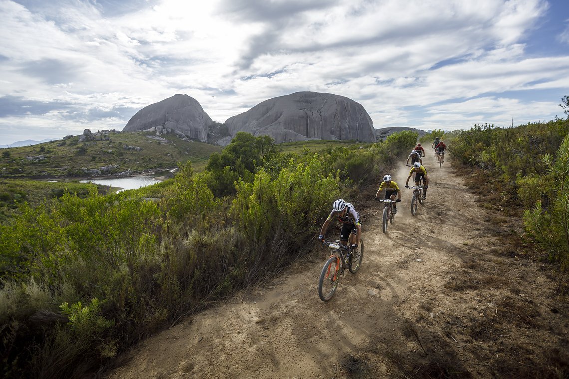 Luca BRAIDOT leads the bunch during Stage 4 of the 2025 Absa Cape Epic Mountain Bike stage race held at Fairview, Paarl, Cape Town, South Africa on the 20th March 2025. Photo by Nick Muzik/Cape Epic
PLEASE ENSURE THE APPROPRIATE CREDIT IS GIVEN TO TH