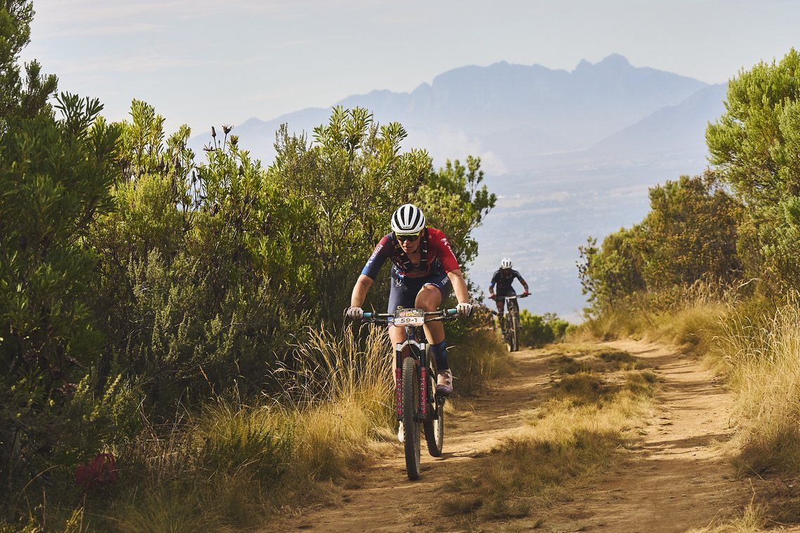 during Stage 4 of the 2025 Absa Cape Epic Mountain Bike stage race held at Fairview, Paarl, Cape Town, South Africa on the 20th March 2025. Photo by Michael Chiaretta/Cape Epic
PLEASE ENSURE THE APPROPRIATE CREDIT IS GIVEN TO THE PHOTOGRAPHER AND ABS