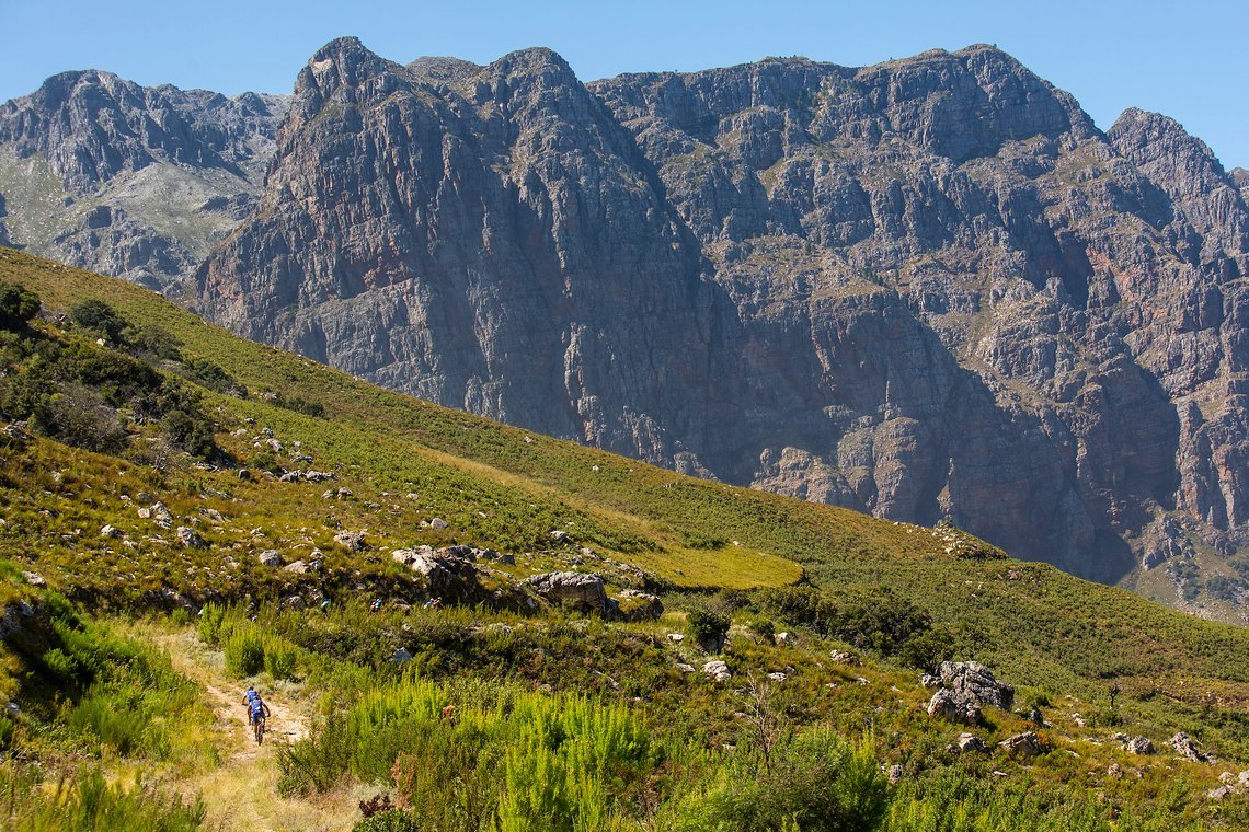 Riders during stage 1 of the 2022 Absa Cape Epic Mountain Bike stage race from Lourensford Wine
Estate to Lourensford Wine Estate, South Africa on the 21st March 2022. Photo Sam Clark/Cape Epic