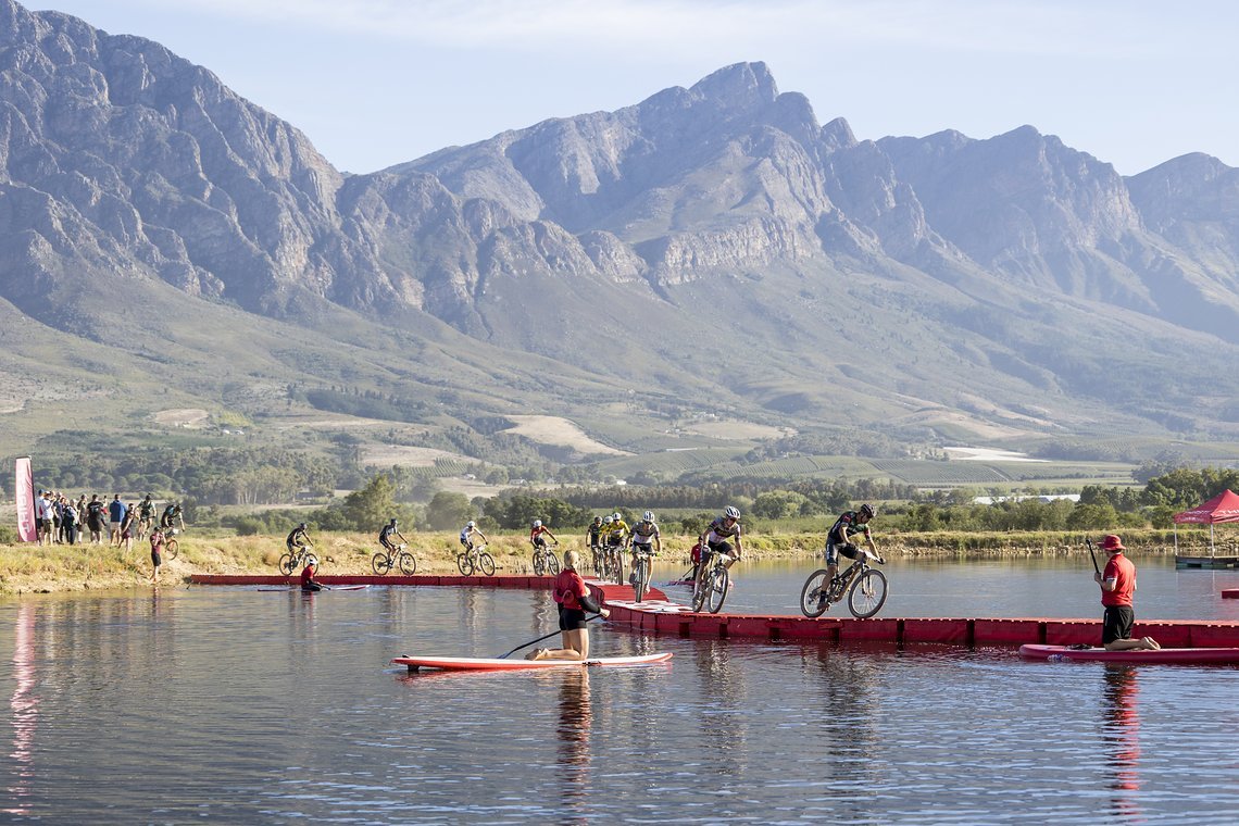 Riders during Stage 1 of the 2024 Absa Cape Epic Mountain Bike stage race from Saronsberg Wine Estate to Saronsberg Wine Estate, Tulbagh, South Africa on the 18th March 2024. Photo by Sam Clark/Cape Epic
PLEASE ENSURE THE APPROPRIATE CREDIT IS GIVEN 
