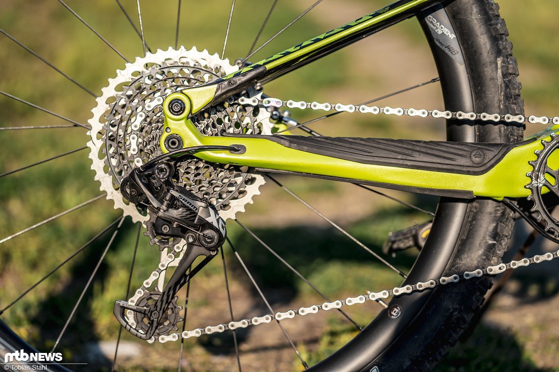 1x12 ist mittlerweile der Standard - bei Merida wird eine fast komplette SRAM X01 Eagle-Schaltung montiert.