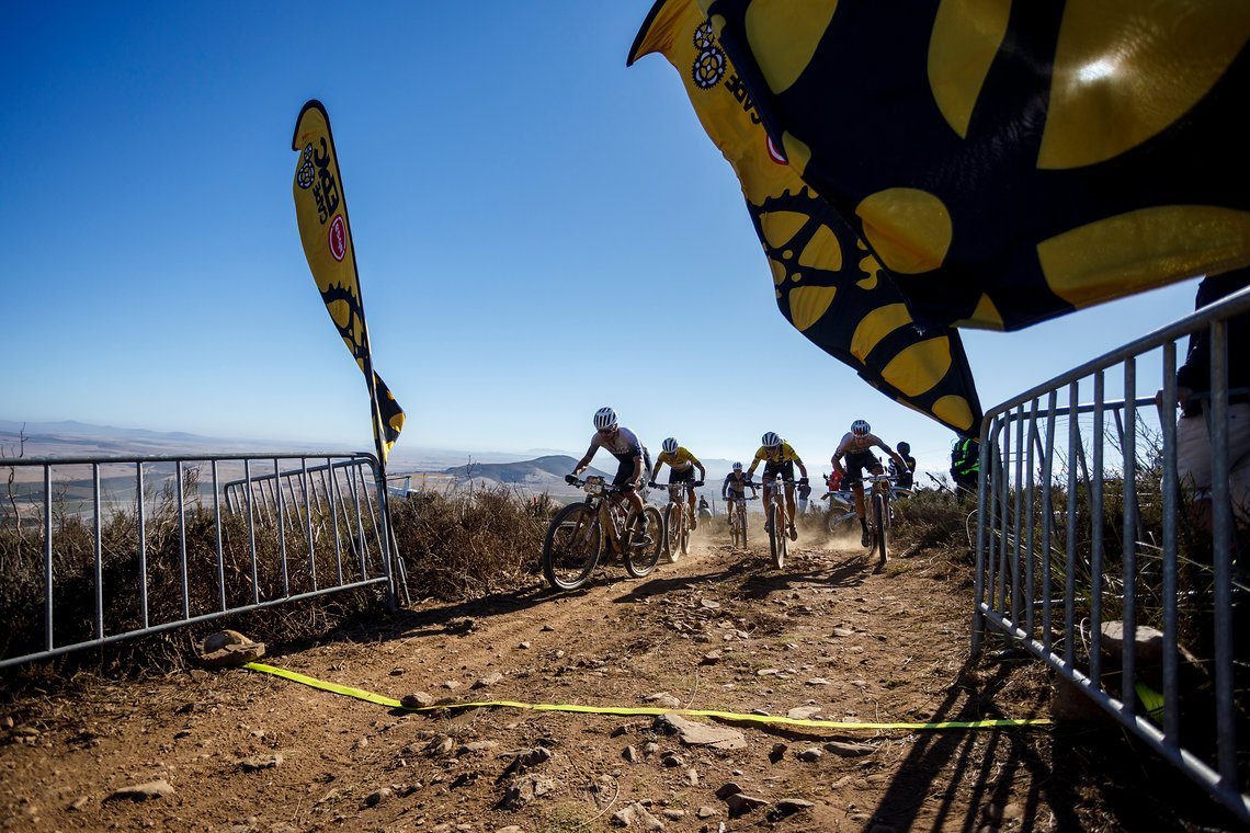 during Stage 1 of the 2025 Absa Cape Epic Mountain Bike stage race held at Meerendal Wine Estate, Cape Town, South Africa on the 17th March 2025. Photo by Nick Muzik/Cape Epic
PLEASE ENSURE THE APPROPRIATE CREDIT IS GIVEN TO THE PHOTOGRAPHER AND ABSA