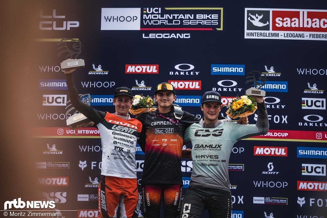 Das Podium der Junioren: Max Alran (Mitte) gewinnt vor Dane Jewett (links) und Mike Huter (rechts).
