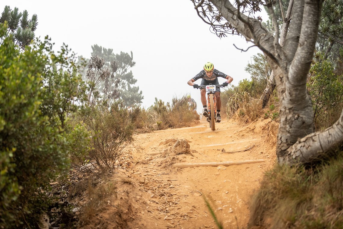 Diyer Rincon decending Plum Pudding during the Prologue of the 2019 Absa Cape Epic Mountain Bike stage race held at the University of Cape Town in Cape Town, South Africa on the 17th March 2019.

Photo by Xavier Briel/Cape Epic

PLEASE ENSURE THE