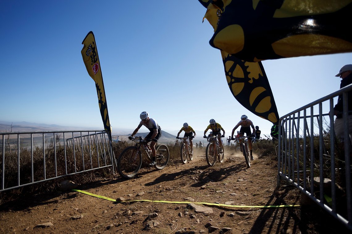 during Stage 1 of the 2025 Absa Cape Epic Mountain Bike stage race held at Meerendal Wine Estate, Cape Town, South Africa on the 17th March 2025. Photo by Nick Muzik/Cape Epic
PLEASE ENSURE THE APPROPRIATE CREDIT IS GIVEN TO THE PHOTOGRAPHER AND ABSA