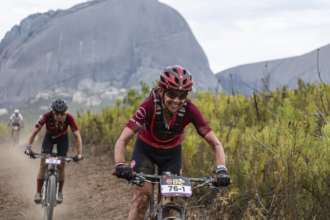 Hannele Steyn and Lisa Czepek during Stage 4 of the 2025 Absa Cape Epic Mountain Bike stage race held at Fairview, Paarl, Cape Town, South Africa on the 20th March 2025. Photo by Dom Barnardt/Cape Epic
PLEASE ENSURE THE APPROPRIATE CREDIT IS GIVEN TO