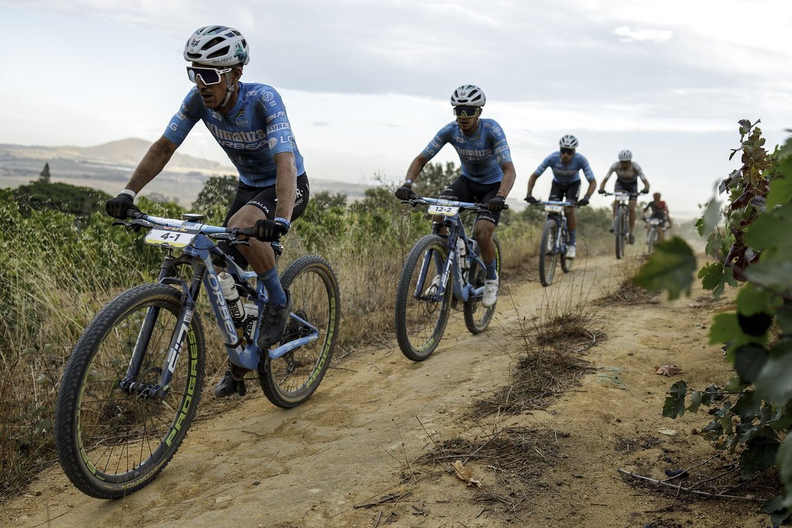 during Stage 4 of the 2025 Absa Cape Epic Mountain Bike stage race held at Fairview, Paarl, Cape Town, South Africa on the 20th March 2025. Photo by Nick Muzik/Cape Epic
PLEASE ENSURE THE APPROPRIATE CREDIT IS GIVEN TO THE PHOTOGRAPHER AND ABSA CAPE 