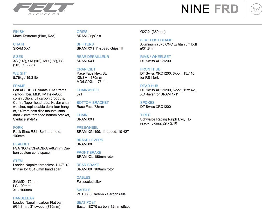 Felt Nine FRD – Ausstattung