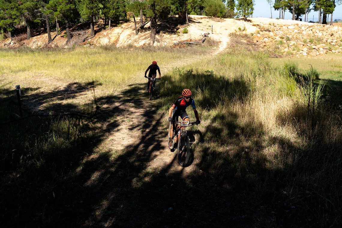 Frans Claes and Manuel Pliem of team Pure Encapsulations during stage 1 of the 2022 Absa Cape Epic Mountain Bike stage race from Lourensford Wine Estate to Lourensford Wine Estate, South Africa on the 21st March 2022.