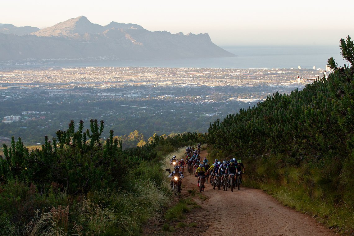 Martin Stošek of Canyon Northwave leads the peleton during stage 1 of the 2022 Absa Cape Epic Mountain Bike stage race from Lourensford Wine Estate to Lourensford Wine Estate, South Africa on the 21st March 2022. Photo by Nick Muzik/Cape Epic
PLEASE 