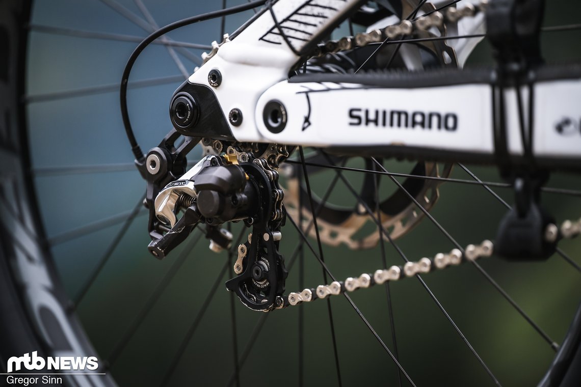 Das Shimano Saint-Schaltwerk wurde auf 7 Gänge reduziert.