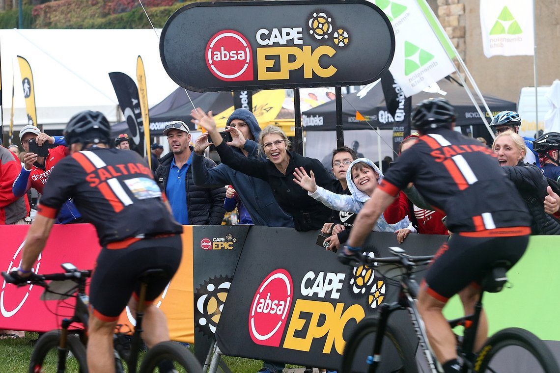 Supporters cheer the riders on at the start during the Prologue of the 2019 Absa Cape Epic Mountain Bike stage race held at the University of Cape Town in Cape Town, South Africa on the 17th March 2019.

Photo by Shaun Roy/Cape Epic

PLEASE ENSUR