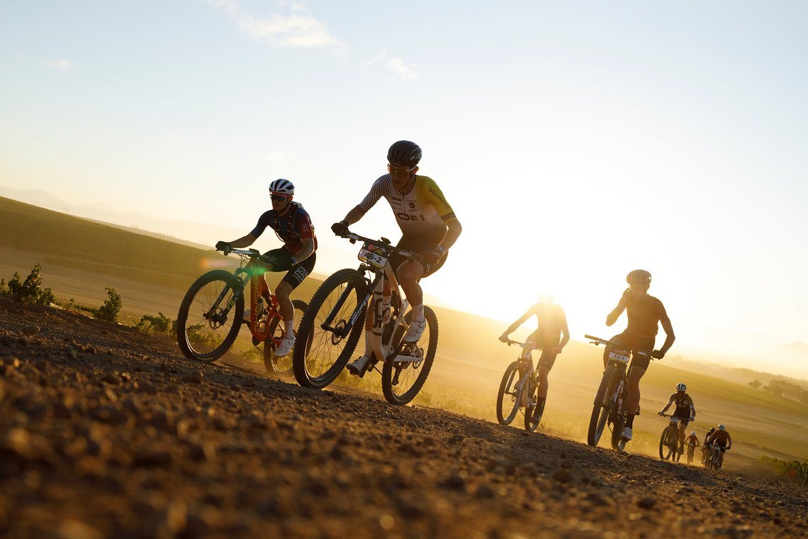 during Stage 1 of the 2025 Absa Cape Epic Mountain Bike stage race held at Meerendal Wine Estate, Cape Town, South Africa on the 17th March 2025. Photo by Nick Muzik/Cape Epic
PLEASE ENSURE THE APPROPRIATE CREDIT IS GIVEN TO THE PHOTOGRAPHER AND ABSA