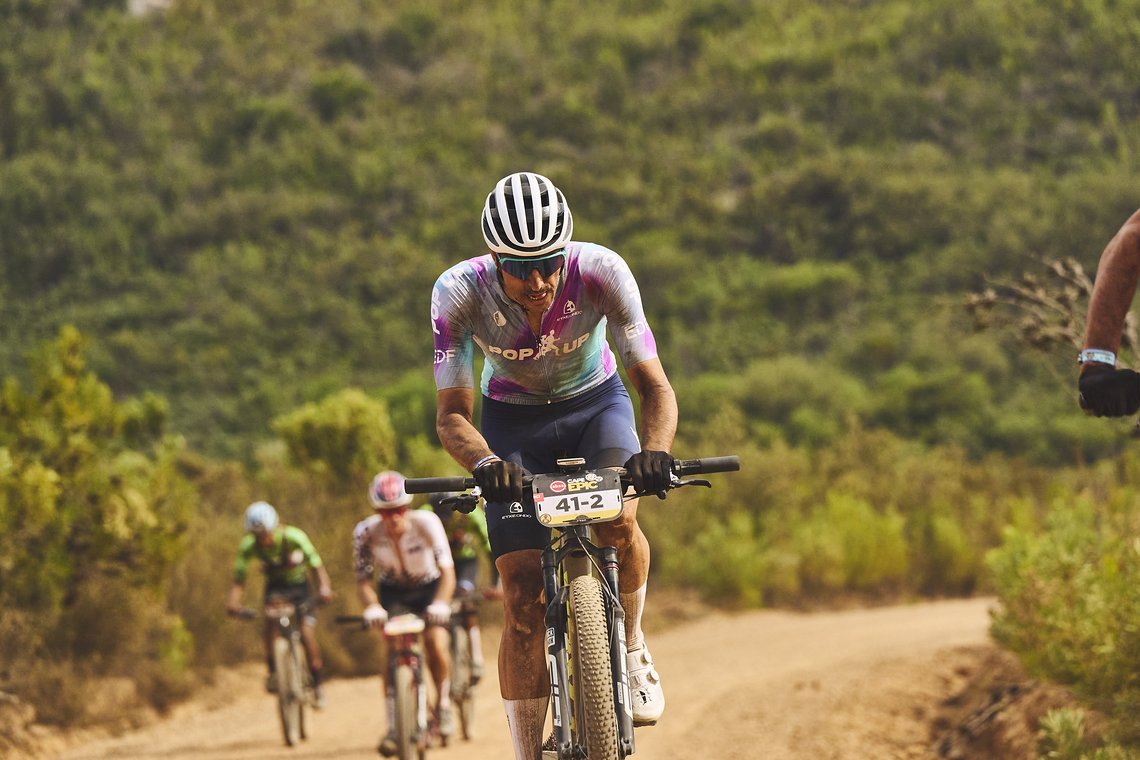 during Stage 4 of the 2025 Absa Cape Epic Mountain Bike stage race held at Fairview, Paarl, Cape Town, South Africa on the 20th March 2025. Photo by Michael Chiaretta/Cape Epic
PLEASE ENSURE THE APPROPRIATE CREDIT IS GIVEN TO THE PHOTOGRAPHER AND ABS