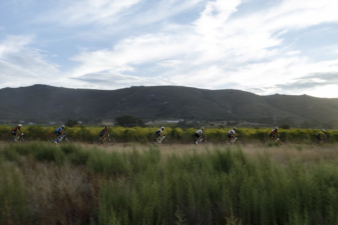 Riders during Stage 4 of the 2025 Absa Cape Epic Mountain Bike stage race held at Fairview, Paarl, Cape Town, South Africa on the 20th March 2025. Photo by Nick Muzik/Cape Epic
PLEASE ENSURE THE APPROPRIATE CREDIT IS GIVEN TO THE PHOTOGRAPHER AND ABS