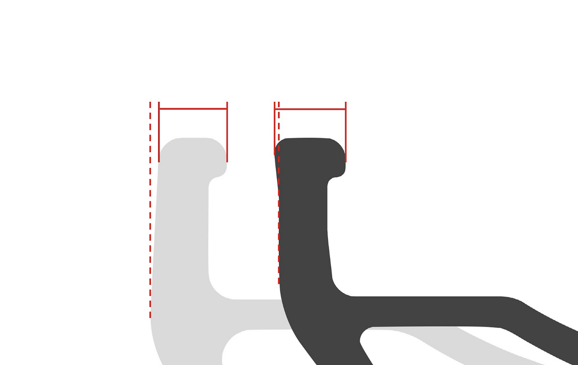 So gibt es nun mehr Auflagefläche für komprimiertes Gummi (links: altes / rechts: neues Design).