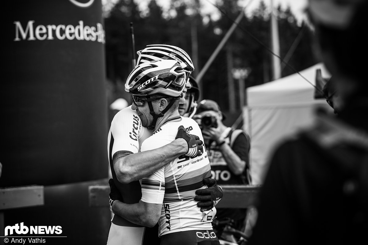 Die beiden Protagonisten des Rennens von Nove Mesto im Ziel Die beiden Protagonisten des Rennens von Nove Mesto im Ziel