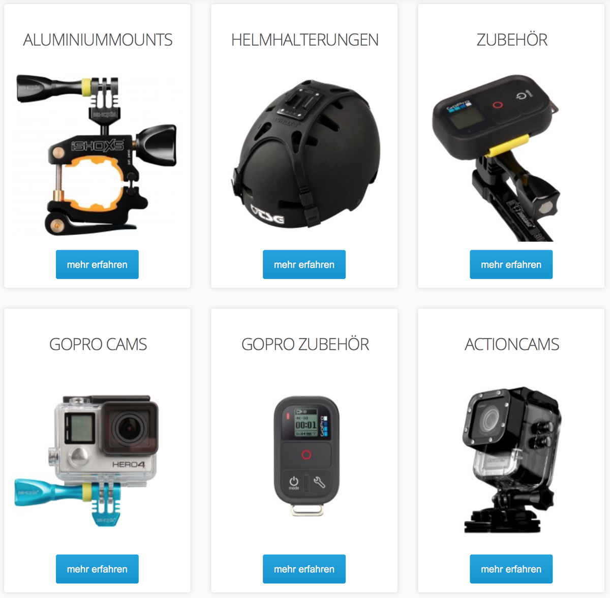 iSHOXS bietet neben Helm- und Rohrhalterungen auch weiteres Zubehör für zum Beispiel die GoPro Fernbedienung, aber auch die Kameras selbst an iSHOXS bietet neben Helm- und Rohrhalterungen auch weiteres Zubehör für zum Beispiel die GoPro Fernbedienung, aber auch die Kameras selbst an
