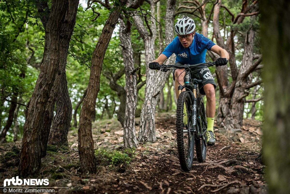 Bergab zeigt sich das SB100 von seiner besten Seite: Egal ob Steine, Wurzeln oder rutschige Kurven – das Bike vermittelt viel Sicherheit und lädt dazu ein, die Bremse offen zu lassen Bergab zeigt sich das SB100 von seiner besten Seite: Egal ob Steine, Wurzeln oder rutschige Kurven – das Bike vermittelt viel Sicherheit und lädt dazu ein, die Bremse offen zu lassen