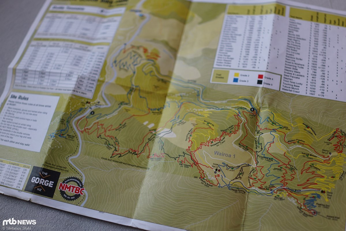 Die Gorge-Karte zeigt Schwierigkeit, Höhendifferenz und Länge Die Gorge-Karte zeigt Schwierigkeit, Höhendifferenz und Länge