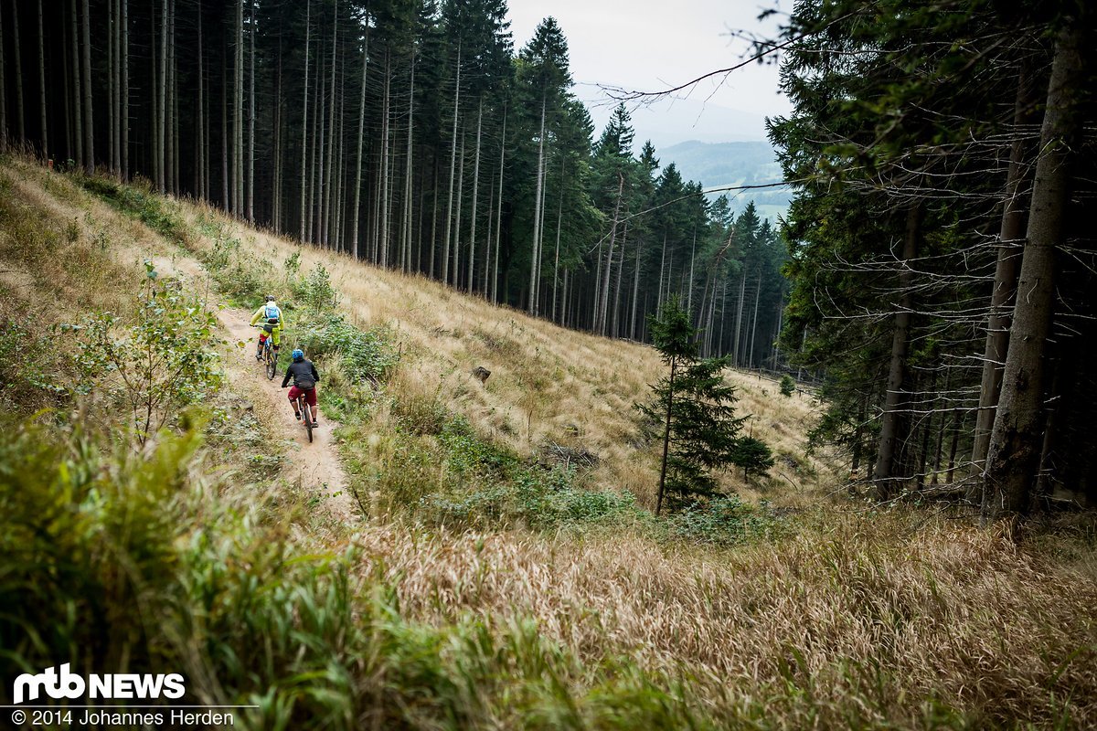 Die Trails sind so angelegt, dass man die kleinen Anstiege fast immer mit dem Schwung mitnehmen kann. Die Trails sind so angelegt, dass man die kleinen Anstiege fast immer mit dem Schwung mitnehmen kann.