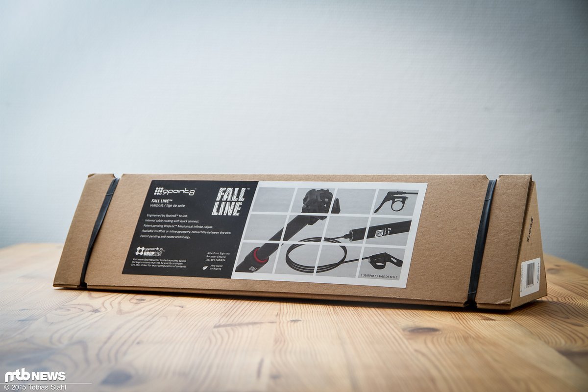 So wird sie geliefert: in der Toblerone-Packung steckt eine nagelneue 9Point8 Fall Line Sattelstütze So wird sie geliefert: in der Toblerone-Packung steckt eine nagelneue 9Point8 Fall Line Sattelstütze