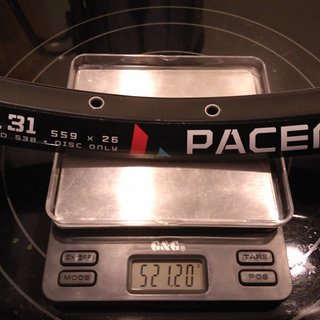 Gewicht Pacenti Felge DL31 26'' / 559x25 / 32 Loch
