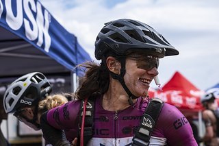 Jenny Ronngren makes a plan for a bloody nose during Stage 4 of the 2025 Absa Cape Epic Mountain Bike stage race held at Fairview, Paarl, Cape Town, South Africa on the 20th March 2025. Photo by Dom Barnardt/Cape Epic
PLEASE ENSURE THE APPROPRIATE CR