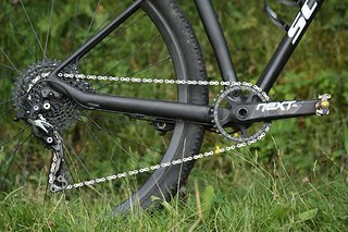 Antrieb mit Shimano XTR und Sram XO1 Kassette für große Bandbreite mit einem 34er Kettenblatt