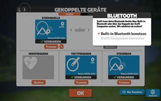 Zunächst müsst ihr die Zwift-App mit eurem Rollentrainer koppeln Zunächst müsst ihr die Zwift-App mit eurem Rollentrainer koppeln