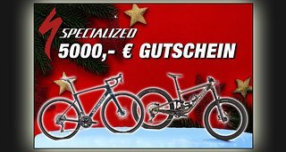 Unser diesjähriger Hauptgewinn kommt von Specialized. Mit einem 5000 € Gutschein könnt ihr euch eure Wünsche erfüllen!