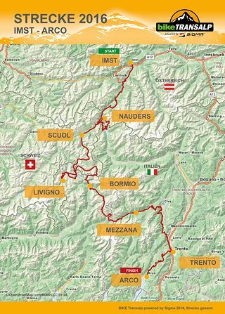 Die Transalp-Strecke 2016 von Imst nach Arco. Die Transalp-Strecke 2016 von Imst nach Arco.